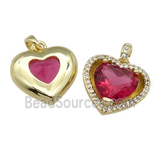 copper Heart pendant pave red zircon, gold plated