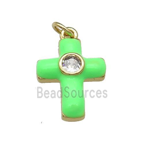 copper Cross pendant pave zircon with mintgreen enamel, gold plated