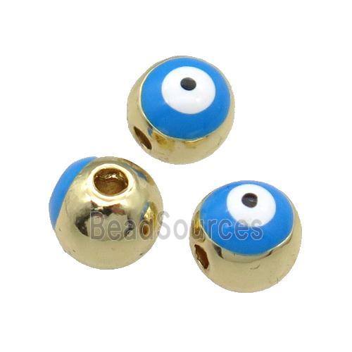 round copper Beads withe blue enamel Evil Eye, gold plated