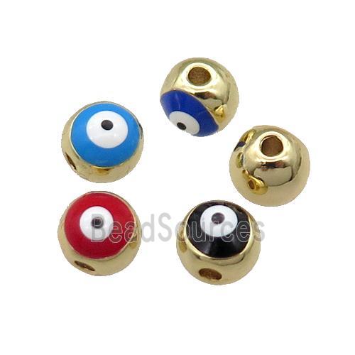 round copper spacer Beads withe enamel Evil Eye, gold plated, mixed