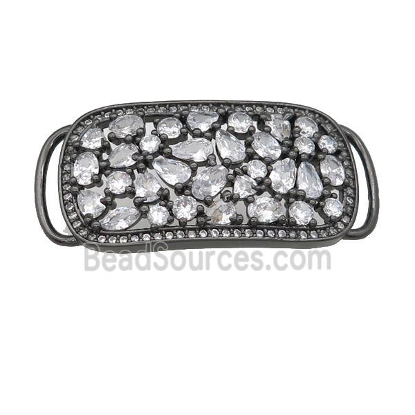 copper rectangle connector pave zircon, black plated