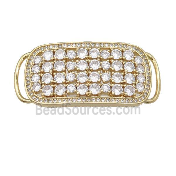 copper rectangle connector pave zircon, gold plated