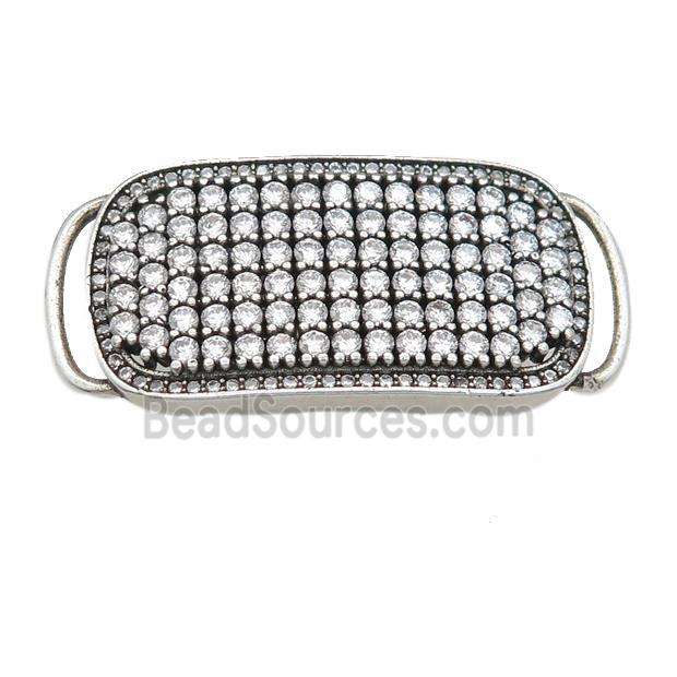 copper rectangle connector pave zircon, antique silver