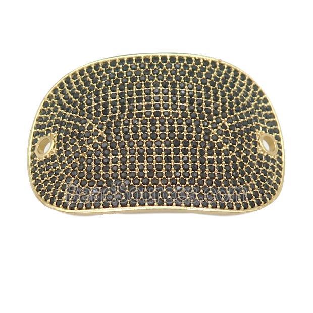 copper oval connector pave black zircon, gold plated