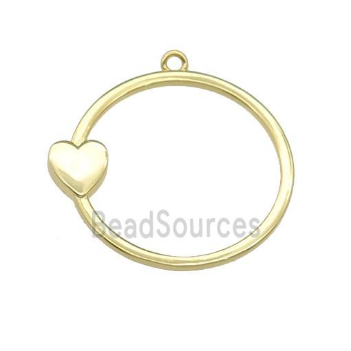 copper circle heart pendant pave zircon, gold plated