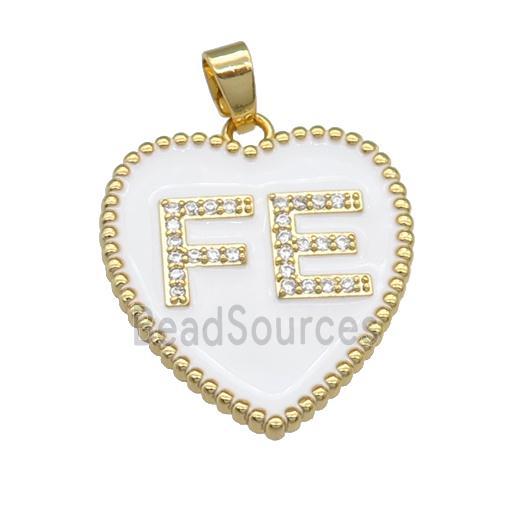 copper Heart pendant pave zircon with white enamel, gold plated