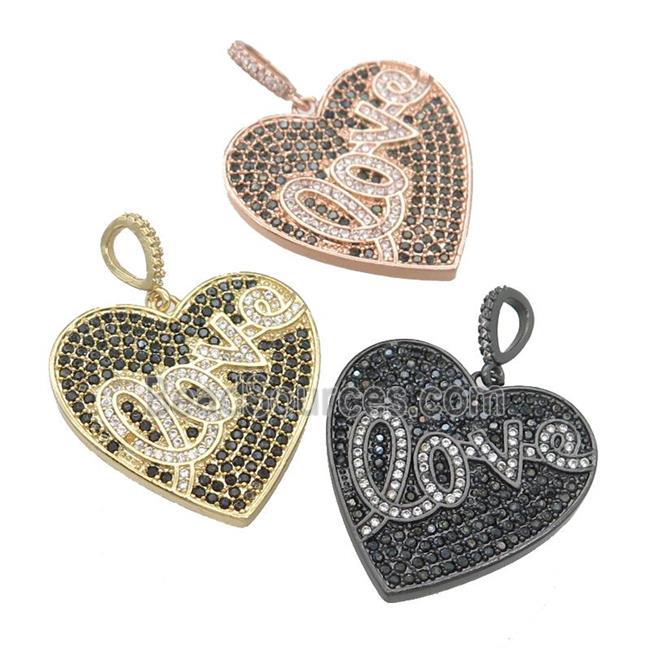 copper Heart pendant pave black zircon, LOVE, mixed