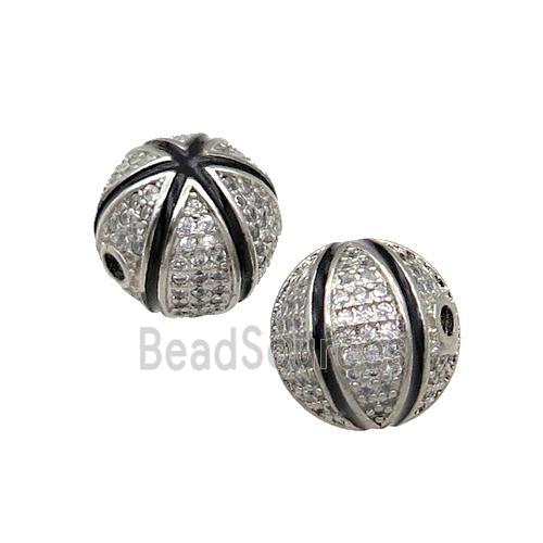 round copper Beads paved zircon, platinum plated