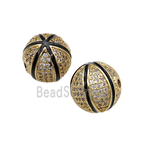 round copper Beads paved zircon, gold plated