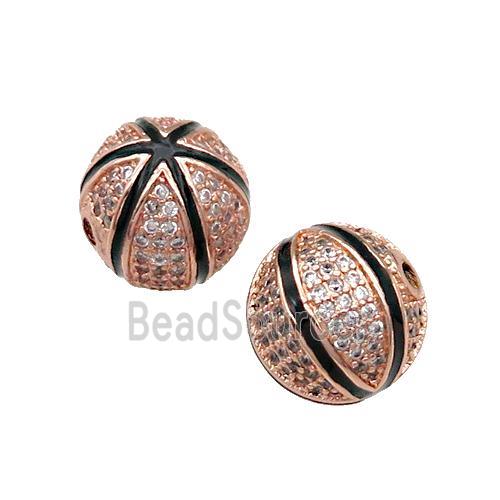 round copper Beads paved zircon, rose gold