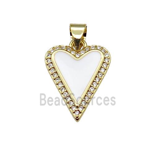 copper Heart pendant pave zircon with white enamel, gold plated