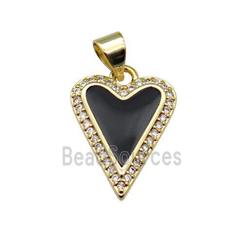 copper Heart pendant pave zircon with black enamel, gold plated