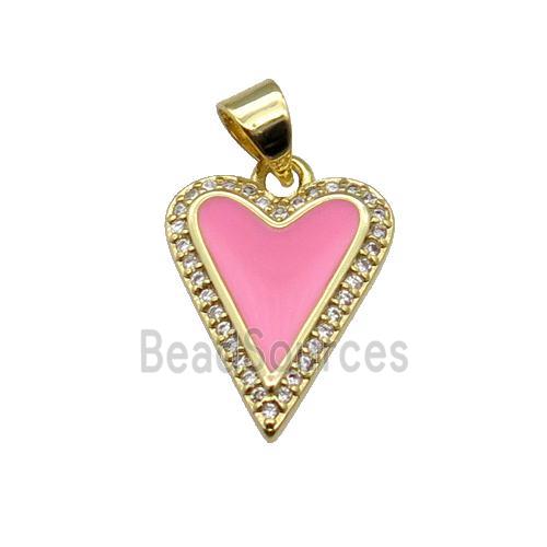 copper Heart pendant pave zircon with pink enamel, gold plated