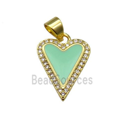 copper Heart pendant pave zircon with green enamel, gold plated