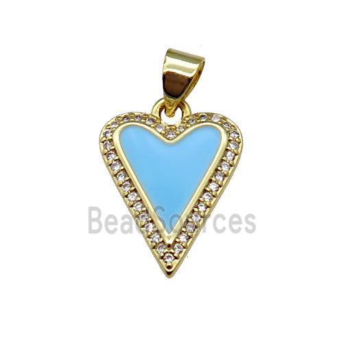 copper Heart pendant pave zircon with blue enamel, gold plated