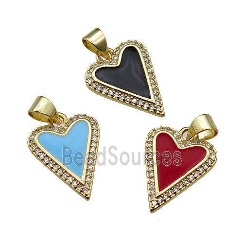 copper Heart pendant pave zircon with enamel, gold plated, mixed