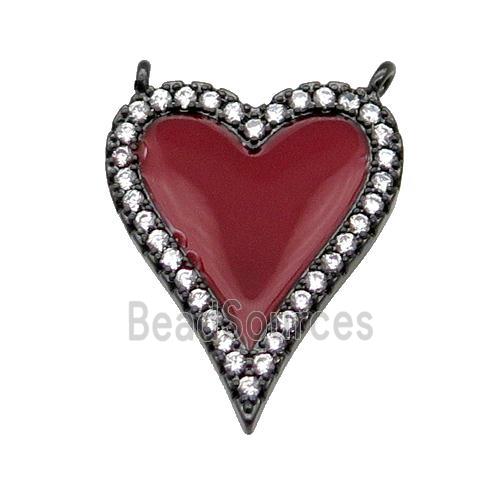 copper Heart pendant pave zircon with red enamel, black plated