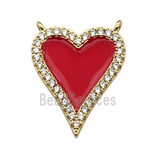 copper Heart pendant pave zircon with red enamel, gold plated