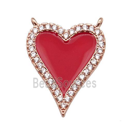 copper Heart pendant pave zircon with red enamel, rose gold