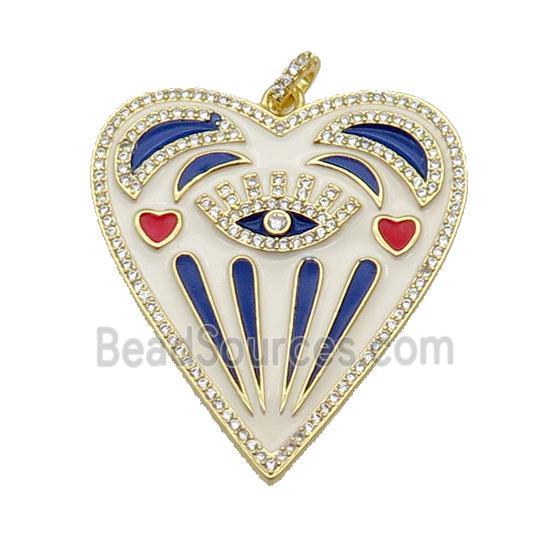 copper Heart pendant pave zircon with blue enamel, gold plated