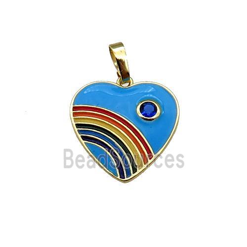 copper Heart pendant with blue enamel, rainbow, gold plated