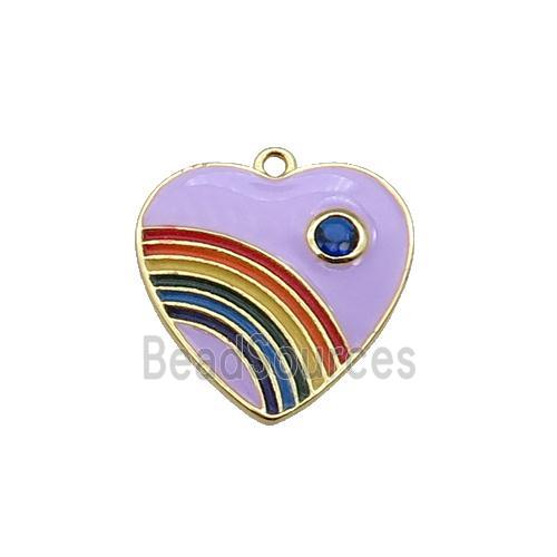 copper Heart pendant with lavender enamel, rainbow, gold plated