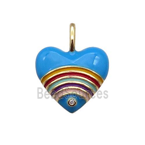 copper Heart pendant with blue enamel, rainbow, gold plated