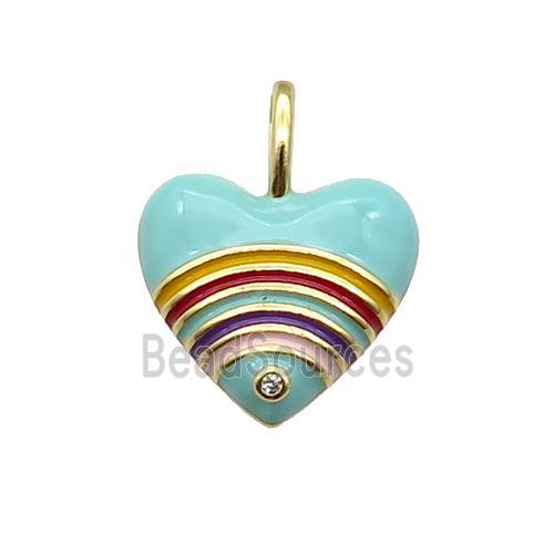 copper Heart pendant with turq enamel, rainbow, gold plated