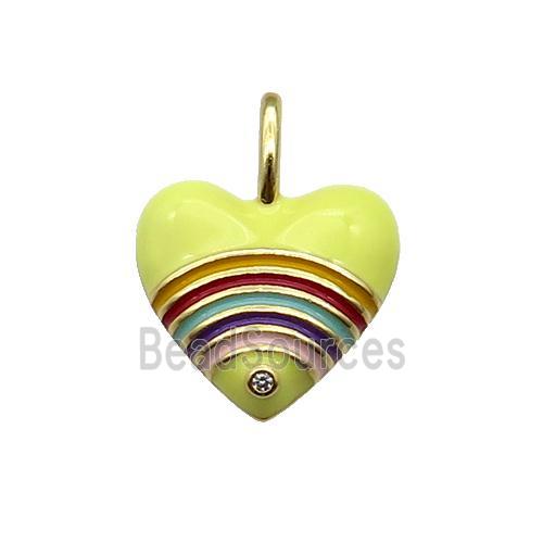 copper Heart pendant with yellow enamel, rainbow, gold plated