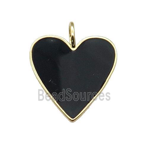 copper Heart pendant with black enamel, gold plated