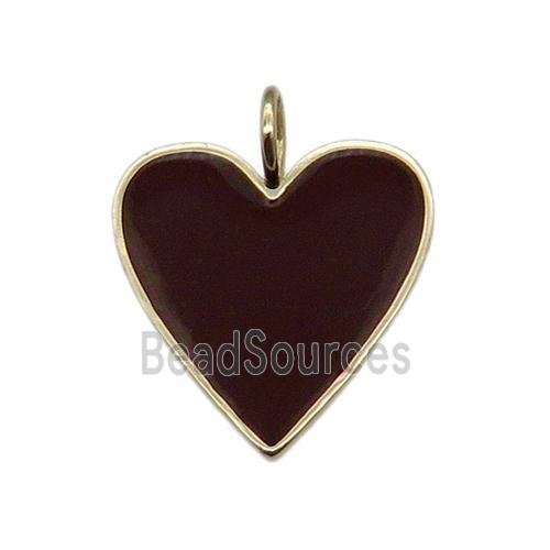 copper Heart pendant with darkred enamel, gold plated