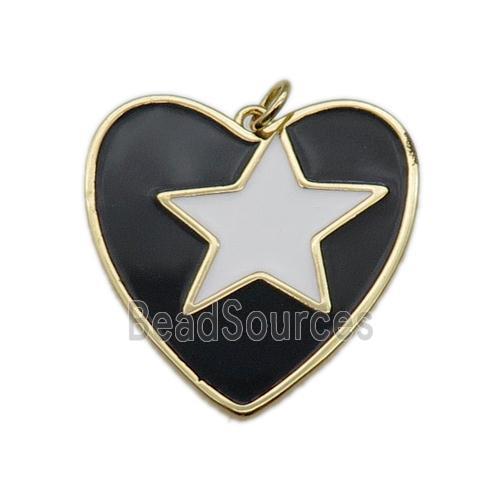 copper Heart pendant with black enamel, star, gold plated