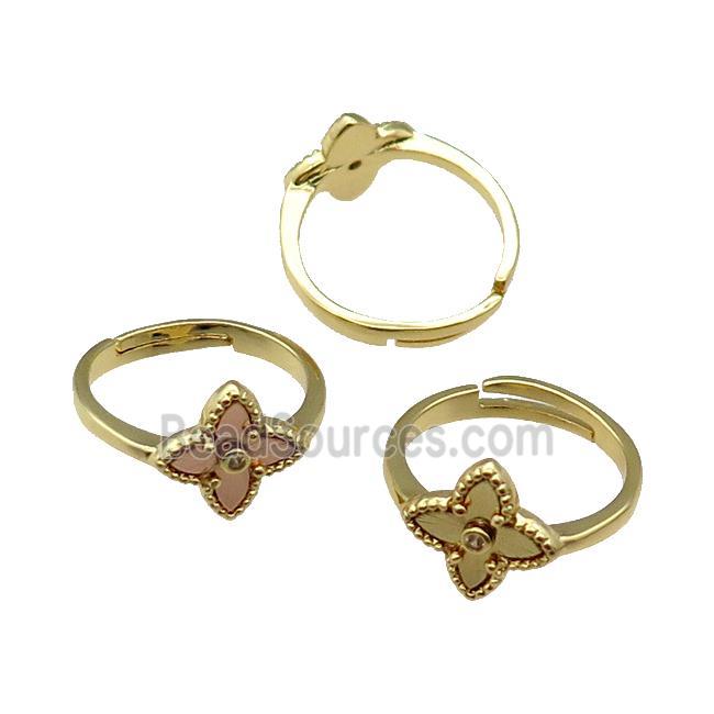 copper Star Ring, adjustable, gold plated, mixed