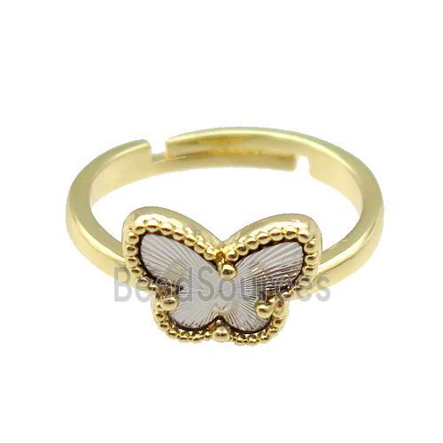 copper Butterfly Ring, adjustable, gold plated