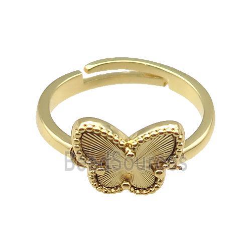 copper Butterfly Ring, adjustable, gold plated