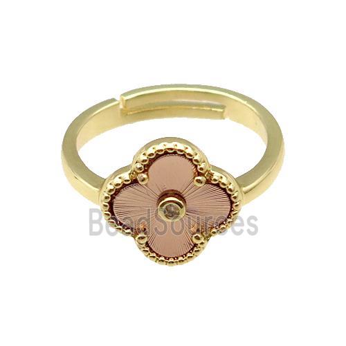 copper Clover Ring, adjustable, gold plated