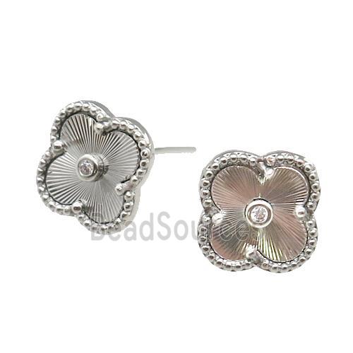 copper Clover Stud Earring, platinum plated