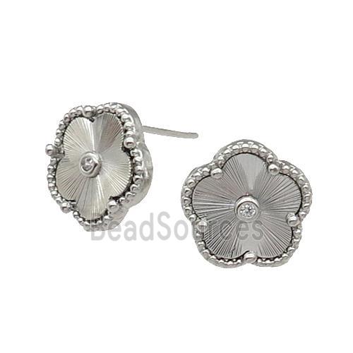 copper Flower Stud Earring, platinum plated