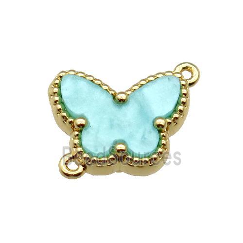 copper Butterfly connector pave green shell, gold plated