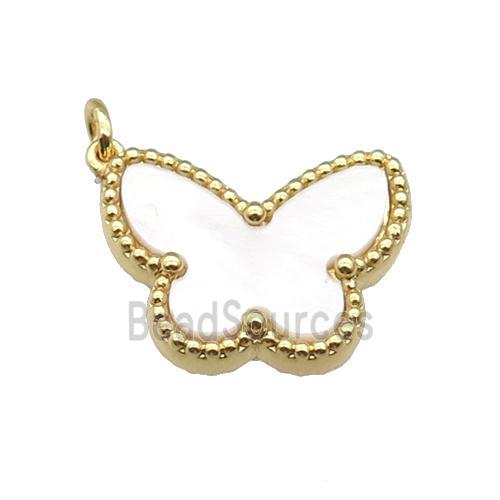 copper Butterfly pendant pave white shell, gold plated