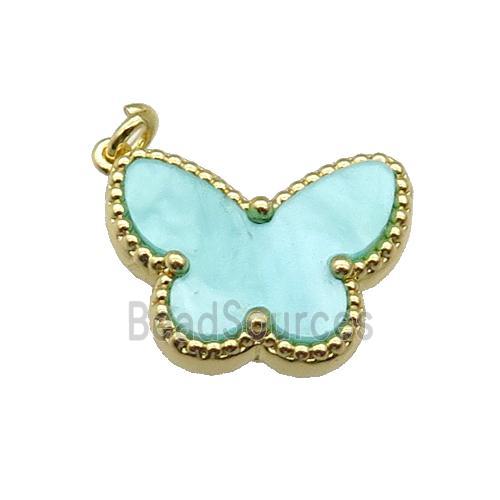 copper Butterfly pendant pave green shell, gold plated