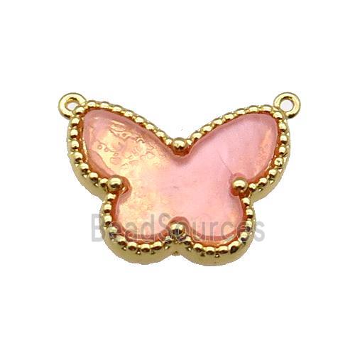 copper Butterfly pendant pave pink shell, gold plated