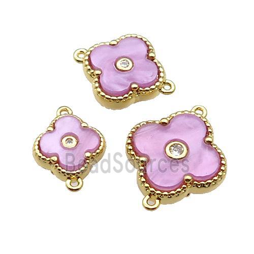 copper Clover connector pave lavender shell, gold plated