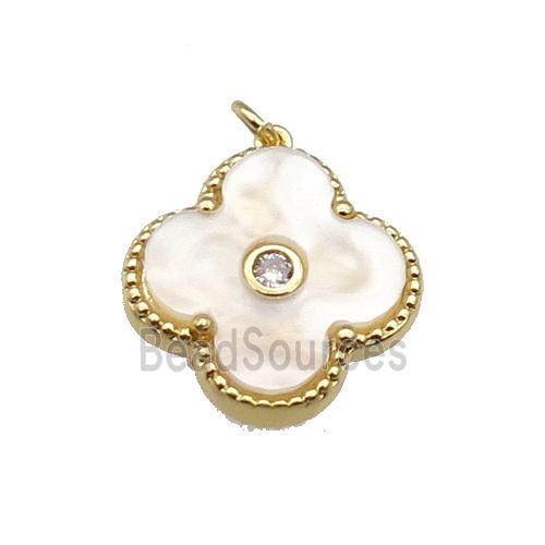 copper Clover pendant pave white shell, gold plated