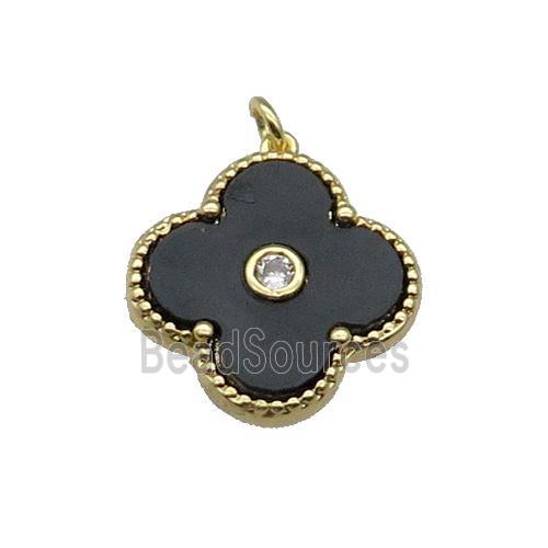 copper Clover pendant pave black shell, gold plated