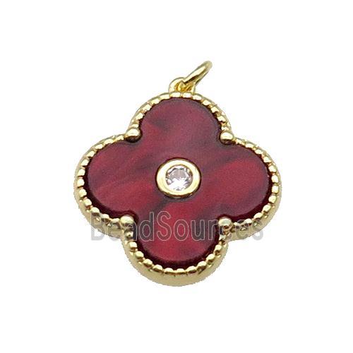 copper Clover pendant pave red shell, gold plated