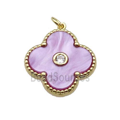 copper Clover pendant pave lavender shell, gold plated