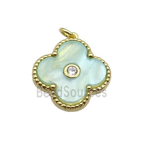 copper Clover pendant pave green shell, gold plated