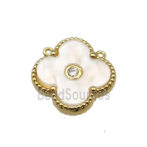 copper Clover pendant pave white shell, gold plated