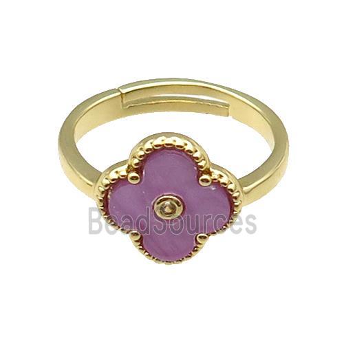 copper Clover Ring pave lavender shell, gold plated